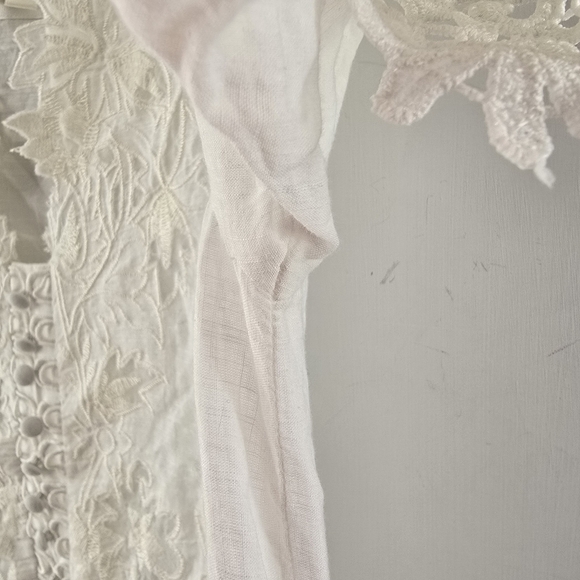 Anthropologie Lace-Trimmed Embroidered Mini Dress Anthro Size XS Off White Boho - Picture 8 of 16